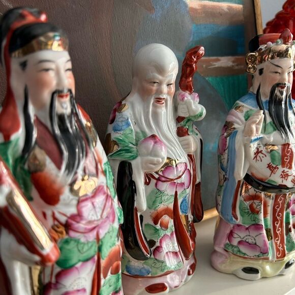 Vintage Chinese Porcelain Figurine of All three Lucky Gods - Picture 15 of 16